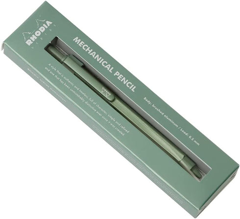 RHODIA SCRIPT cf9397 Mechanical Pencil, 0.5 mm, Sage, Hex Shaft, Aluminum Body, Anodized Finish