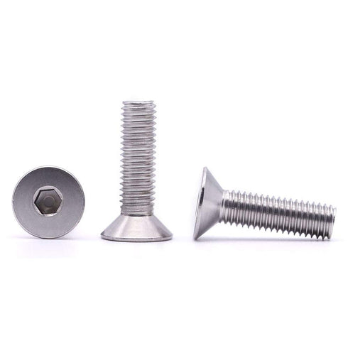 25 PCS 1/4-20 x 1/2" Flat Countersunk Head Socket Cap Screws - 304 Stainless Steel, Full Machine Thread Coverage