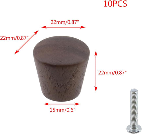 10PCS 0.87" 0.87" Cabinet Walnut Handles, Cambered Surface Solid Wood Drawer Knobs Solid Wood Single-Hole Handles