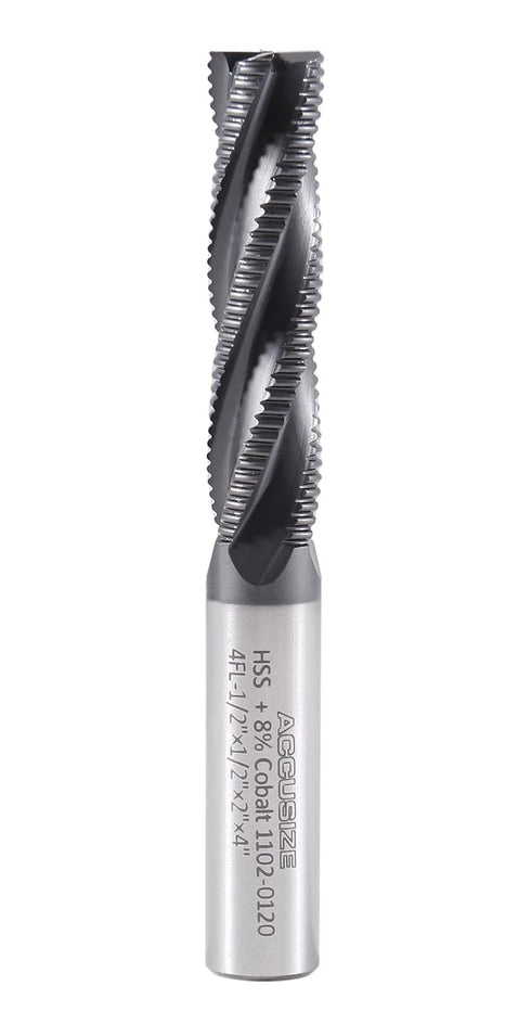 Accusize Industrial Tools 1/2'' Dia, M42 8% Cobalt Tialn Roughing End Mill, 1/2'' Shk Dia, 4 Flute, 1102-0120