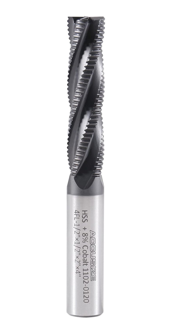 Accusize Industrial Tools 1/2'' Dia, M42 8% Cobalt Tialn Roughing End Mill, 1/2'' Shk Dia, 4 Flute, 1102-0120