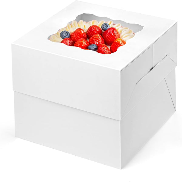 VGOODALL 2PCS White Square Cake Boxes with Window, 8 x 8 x 8 Inch Bakery Containers for Birthday Party Wedding