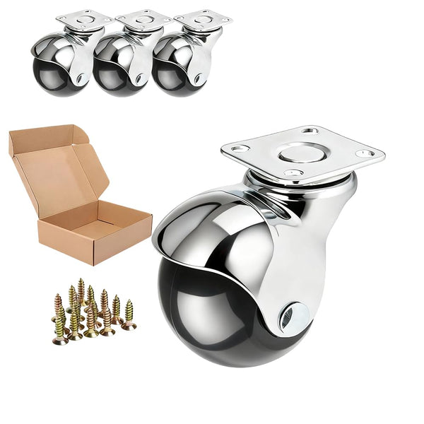 ENYKE 2" Ball Caster Wheels, Vintage Wheels for Furniture 360LBS, Chrome-Plated Silver