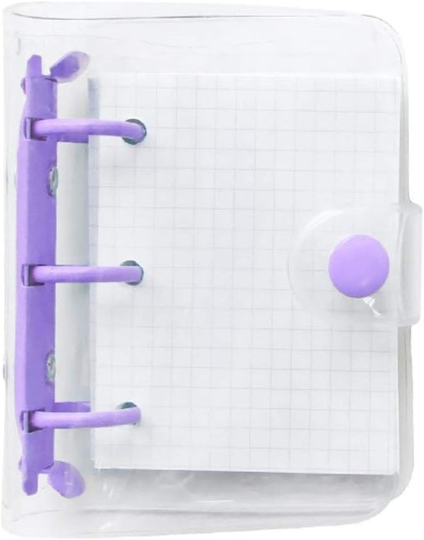 Mini Transparent 3-Ring Binder Covers - Clear PVC Notebook Loose Leaf Binder Protector (Purple, 1 Pack)