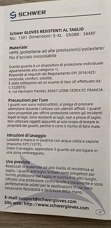 Schwer SlicePro ANSI A9 Cut Resistant Gloves PR1501, Food Grade Reliable Cutting Gloves for Kitchen (1 Pair, M)