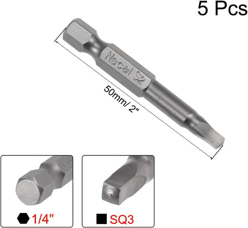 uxcell 5 Pcs SQ3 Magnetic Square Head Screwdriver Bits, 1/4 Inch Hex Shank 2-inch Length S2 Power Tools Square Drive Screwdriver by uxcell
