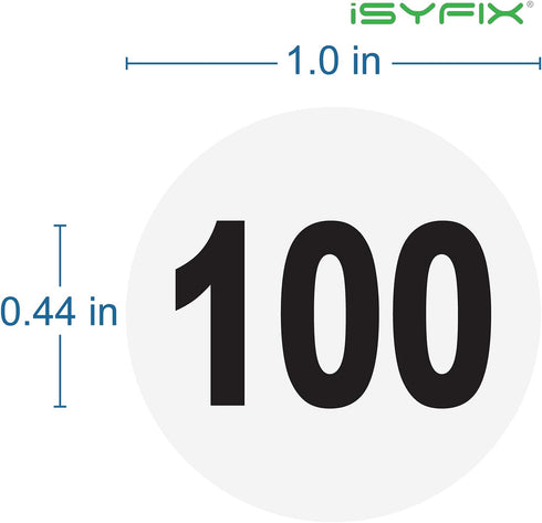 iSYFIX White Consecutive Number Stickers – 1 to 100, 1-inch, Vinyl Self Adhesive Premium Decal for Inventory, Storage
