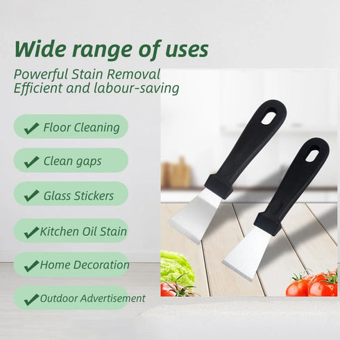 2Pcs Cleaning Scraper for Ovens, Stainless Steel Multi-Kitchen Scraper with 3Pcs Brass Nylon Brushes, Black