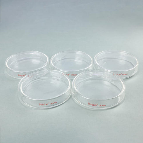 stonylab 5-Pack Glass Petri Dish with Lid, Borosilicate Cell Culture Dish Clear Autoclavable 120x25 mm