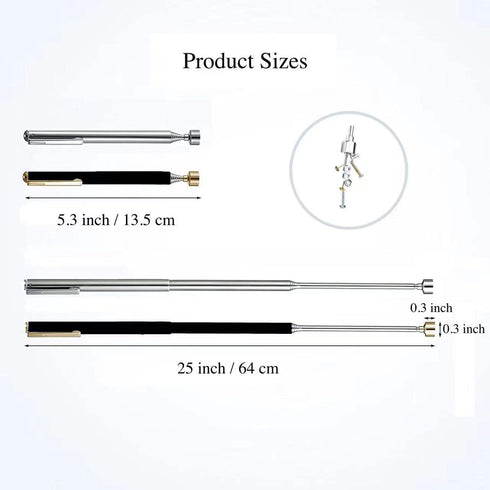 2 Pieces Magnetic Telescoping Pick-Up Tool with Pocket Clip 3 Lb Extendable Magnetic Grabber Reacher Tools 25 Inch Flexible Magnet Retrieval Stick Gadget Suitable Gifts for Men