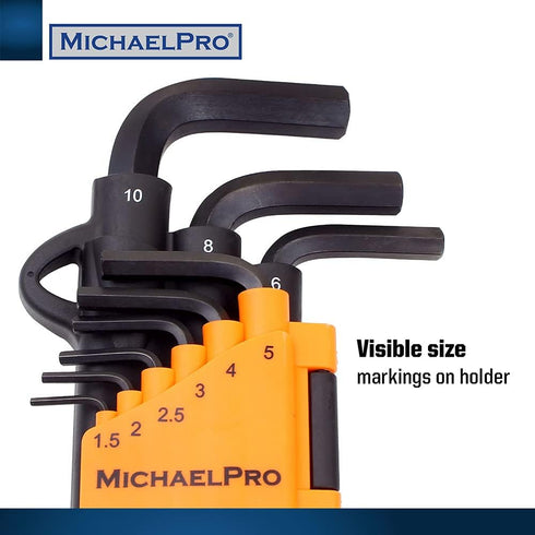 MichaelPro MP001048 Ball End Hex Key Set, 9pc Allen Wrench Set in Metric with Convenient Storage Holder
