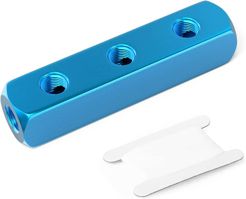 TAILONZ PNEUMATIC 1/4" Blue 6 Port 3 Way Pneumatic Shunt Aluminum Block Air Distribution Manifold