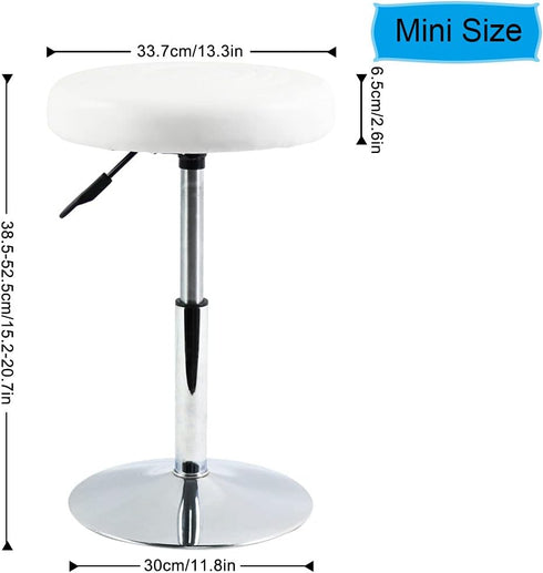 FURWOO Adjustable Height PU Leather Round Stool - Small White Office Chair