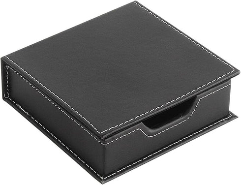 luzen Square PU Leather Self-Stick Note Pad Holder Box, Desktop Sticky Notes Box for Home Office, Black