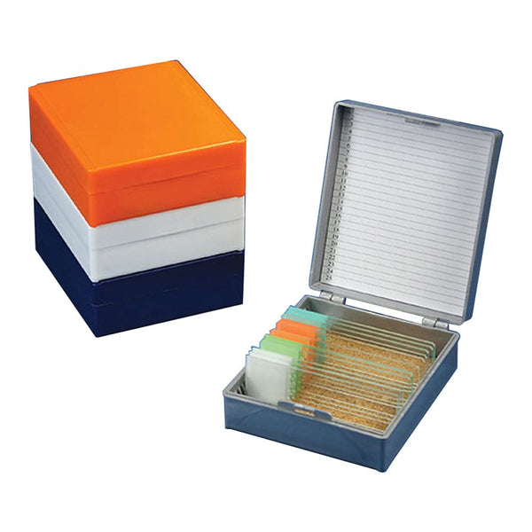 Globe Scientific 513075B ABS Plastic Slide Storage Box for 25 Slides, Cork Lined, Blue