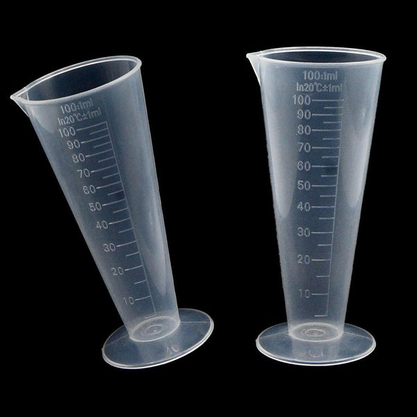 RUIAN 100ml Conical Measure Cup, Translucent Plastic Labs Beaker with Pouring Spout, 2Pcs