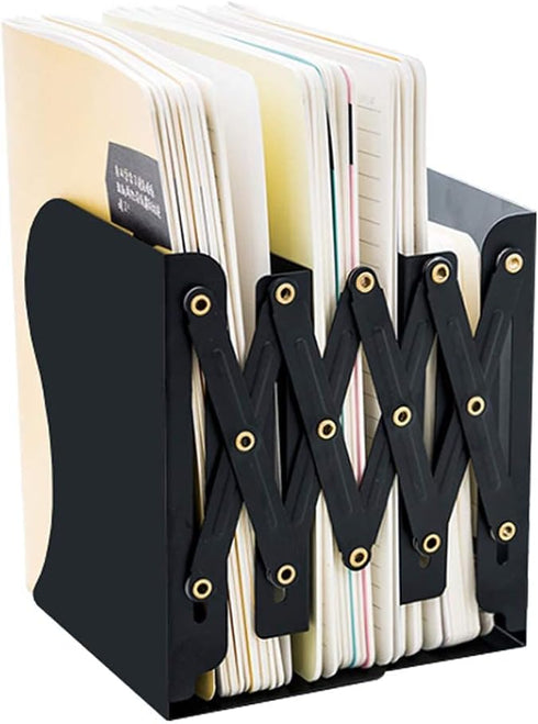 JIARI Book Ends - Black Decorative Metal Iron Adjustable Bookend Holder for Desk (Black)