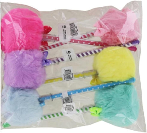 Puff Pom Poms Party Pens, 6 Pack, Party Favor, Stocking or Gift Basket Stuffer