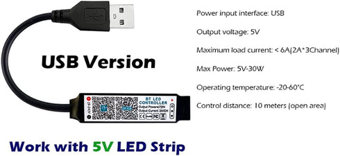 Generic 5V 5V), Mini USB RGB Bluetooth Controller Music LED Light Strip Controller for RGB Tape Lights Smart APP