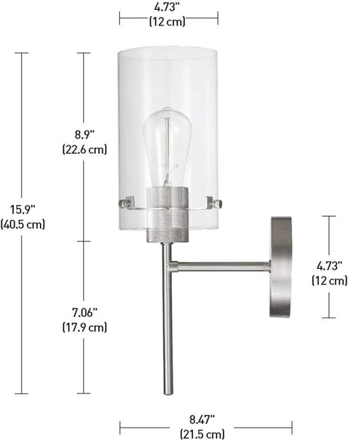 1-Light 51361, Bulb Globe Electric Cusco Wall Sconce, Brushed Nickel, Clear Glass Shade Not Included