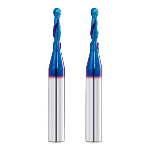 2 PCS CNC Router Bits 1/4inch Shank, 1/8inch Cutting Dia Carbide Ball Nose End Mill for Side Milling, Finish Machining
