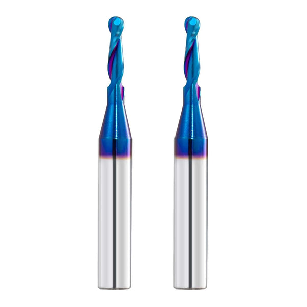 2 PCS CNC Router Bits 1/4inch Shank, 1/8inch Cutting Dia Carbide Ball Nose End Mill for Side Milling, Finish Machining