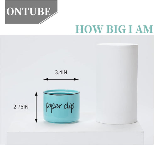 Farmhouse Paper Clip Holders, Ceramic Binder Clip Dispenser Organizer for Desk, Cute Office Push Pins Holder (Turquoise)