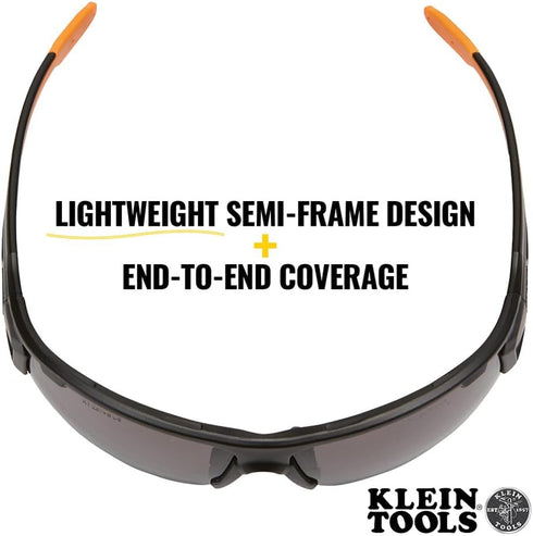 Klein Tools 60162 Safety Glasses, Professional Protective Eyewear, Semi Frame, Scratch Resistant, Anti-Fog, Gray