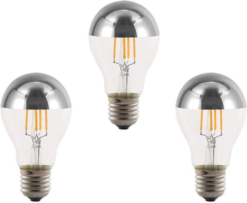 A60 Half Chrome Light Bulbs, 3 Pack, 4 Watts (40W Equivalent), E27 Base, 2700K Warm White, Non-Dimmable