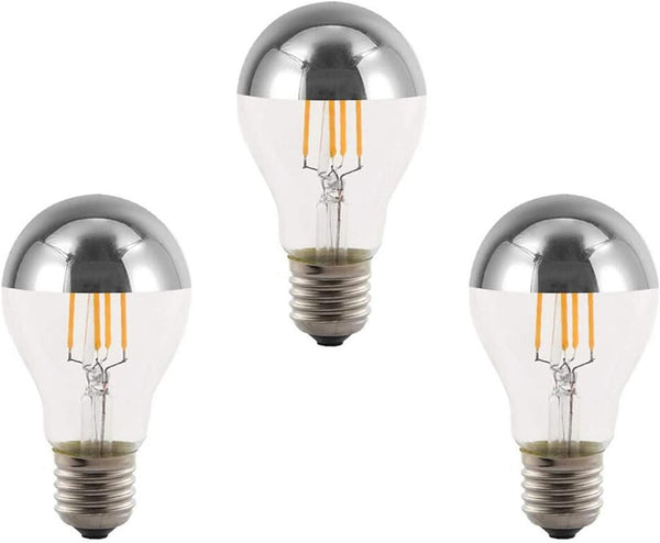A60 Half Chrome Light Bulbs, 3 Pack, 4 Watts (40W Equivalent), E27 Base, 2700K Warm White, Non-Dimmable