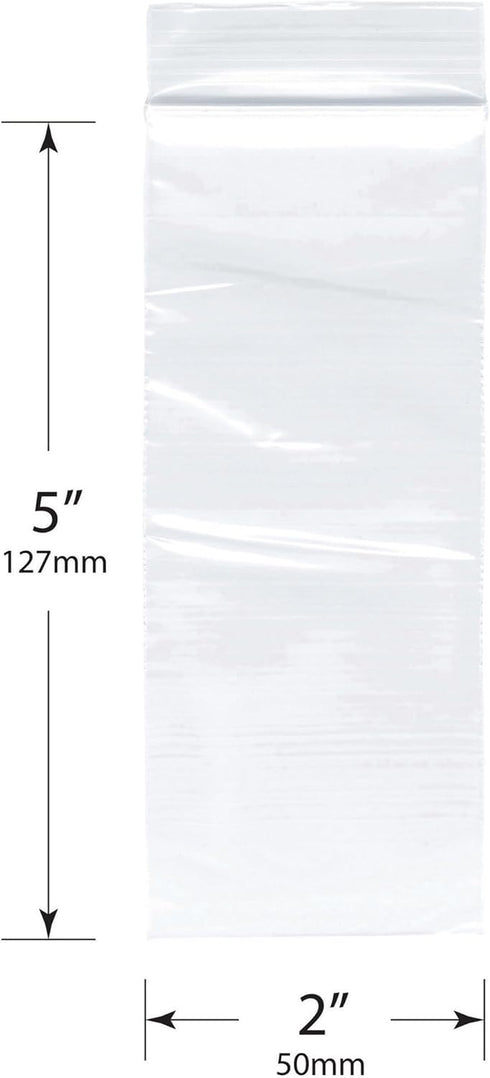 Plymor 2" x 5" Zipper Reclosable Plastic Bags, 2 Mil (Pack of 100)