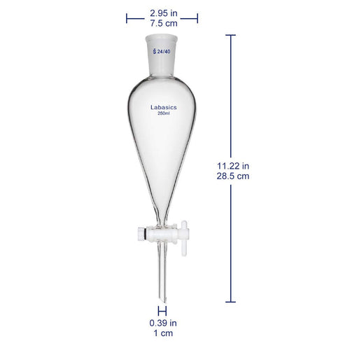 Borosilicate Glass 250ml Conical Separatory Funnel with PTFE Stopcock