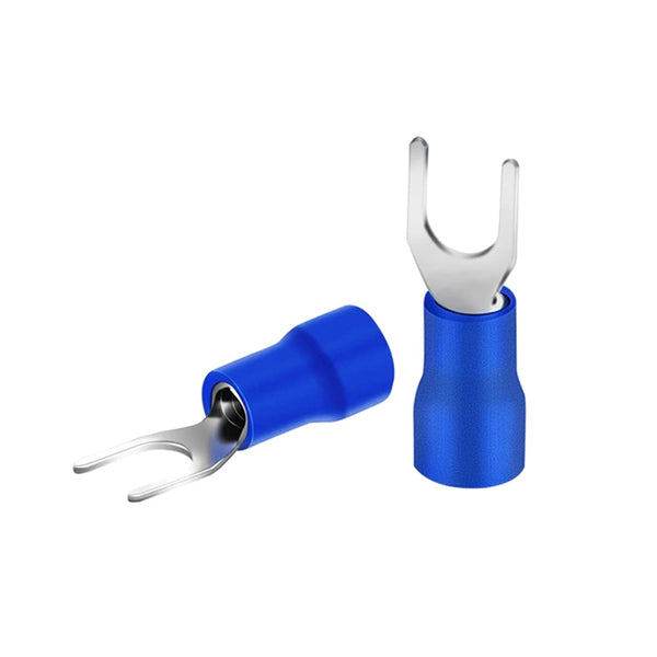 200 Pcs Insulated Fork Spade U-Type Wire Connector - #8 Electrical Crimp Terminals for 16-14 AWG Blue