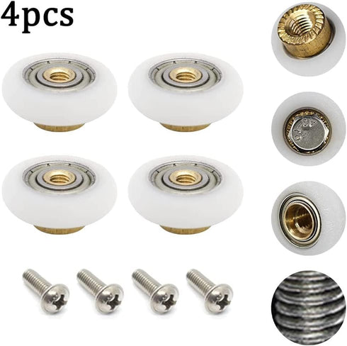 Set of 4 Dia 19mm Stainless Steel Shower Door Wheels, Rollers Runners, White, 19mm x 5mm (Stainless Steel, 4PCS)