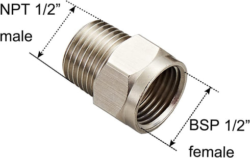 Gangang One Pair BSP 1/2“ Female to NPT 1/2" Male Thread Adapter, Pipe Fitting Reducer Connector