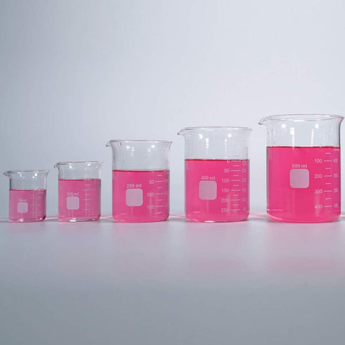 Glass Measuring Low Form Beaker Set, Graduated Beaker Set (50ml + 100ml + 250ml + 400ml + 600ml)