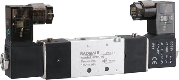 Baomain Pneumatic Solenoid Air Valve 4V120-06: DC 24V 5 Way 2 Position Internally Piloted Type