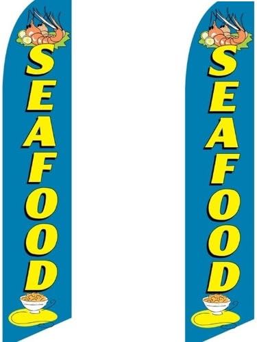 Super Ad Flag 2 (two) Pack Tall Swooper Flags Seafood Blue Yellow Bowl Shrimp Dinner
