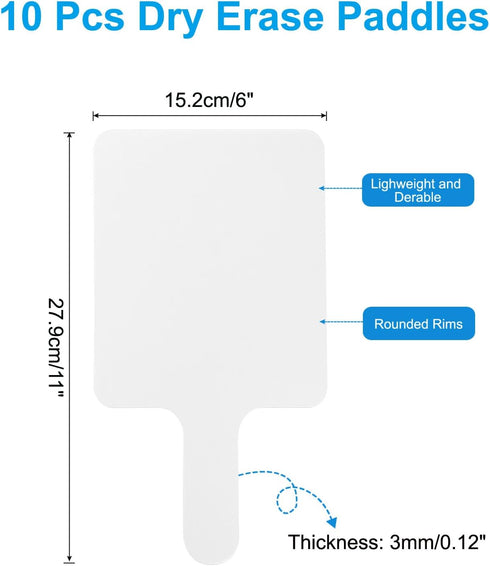PATIKIL 11x6in Thickened Dry Erase Paddles, 10Pcs Handheld Boards - Double Side Square Answer Paddles for Teaching