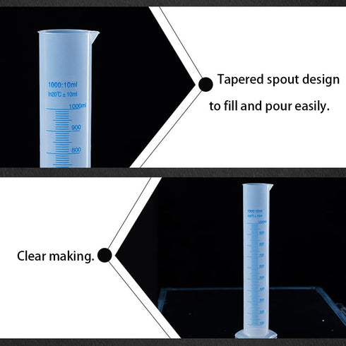 2-Pack 1000ml Plastic Graduated Cylinder Set - Clear Science Measuring Cylinder with 2-Sided Marking for Home and School
