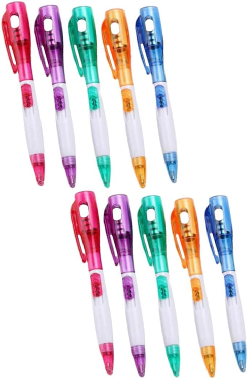 Ciieeo 10pcs Black Pens - Ballpoint Fountain Pen Ink Black Gel Pens with Flashlight, Ballpoint Pens with Light