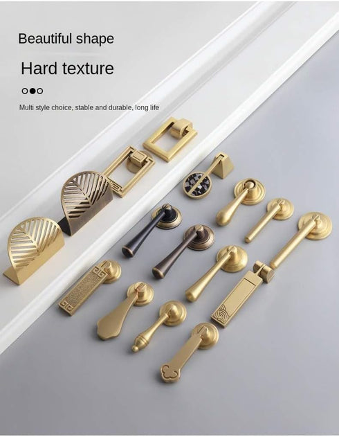 SANCHAKOU 2-Pack 3 Vintage Zinc Alloy Handles Brass Chinese Pendant Gold Furniture Knob Bedside Table Shoe Cabinet
