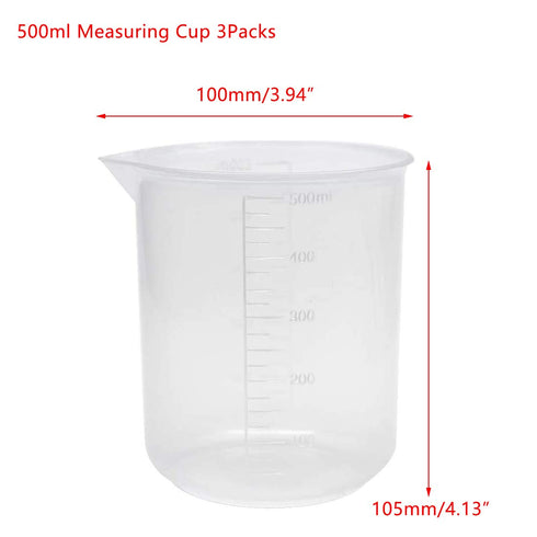 Sscon 3Pcs 500ml Lab Graduated Beakers, Transparent Plastic Measuring Cups for Laboratory Kitchen