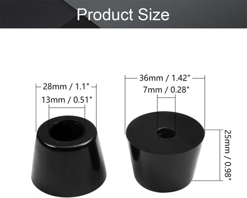 MroMax 4Pcs Rubber Feet Round Furniture Pads 1.42" W x 0.98" H Non Slip Bumper Feet Conical Recessed Protection for Furniture, Electronics and Cutting Board Black