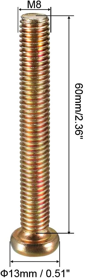 uxcell M8x60mm Furniture Screw, Hex Socket Machine Screws, Zinc Plated Fasteners Bolts Full Thread Carbon Steel (10Pcs)