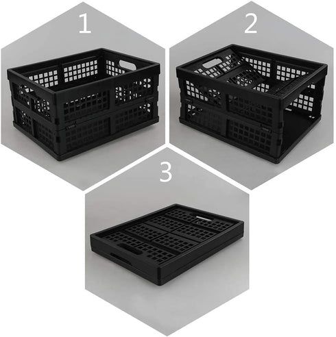 Morcte 3-Pack 15 L Plastic Collapsible Storage Crates, Folding Storage Crate, Black