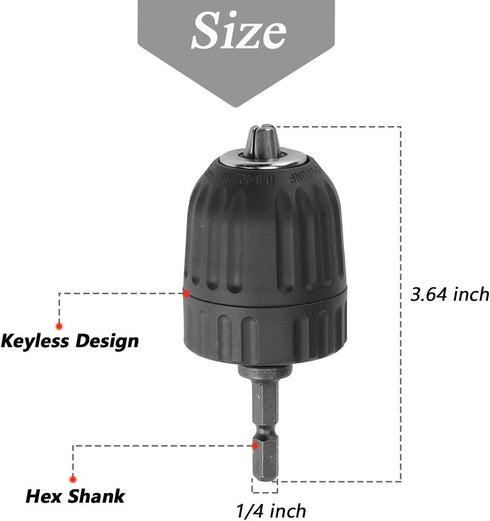 Mesee 0.8-10mm Keyless Drill Chuck Adapter, 3/8-24UNF Mount Thread Impact Chuck Converter with 1/4 Inch Hex Shank