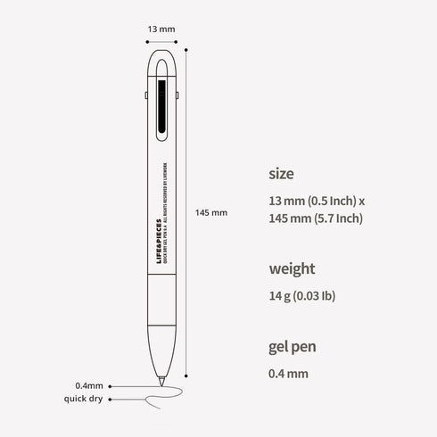 Korea Life&Pieces 0.4 mm 4 Color Quick Dry Gel Pen, Made in Korea, 1 Pcs 4 Colors Ball Pen (APRICOT)