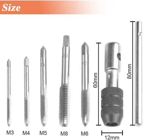 Mesee 6 Pcs Tap Wrench Tool Set - Adjustable T-Handle Ratchet Tap Holder Wrench for Metric Plug T-Taps
