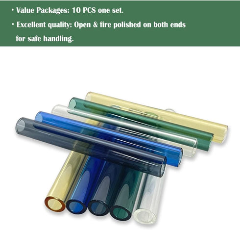 Colorful 3 Inches Long Glass Tubes, 10 Pieces, 5 Colors, 12 mm OD